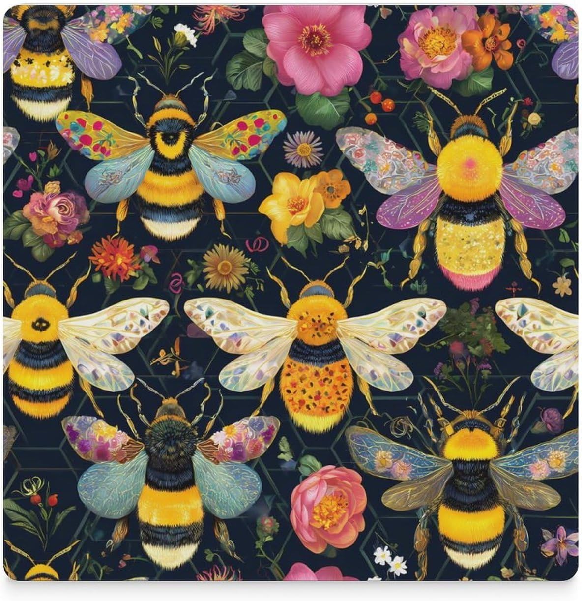 Bees Honeycombs Coaster for Drinks Square Ceramic Table Coasters Stone Mat Crafts 6PCS Home Kitchen Decor