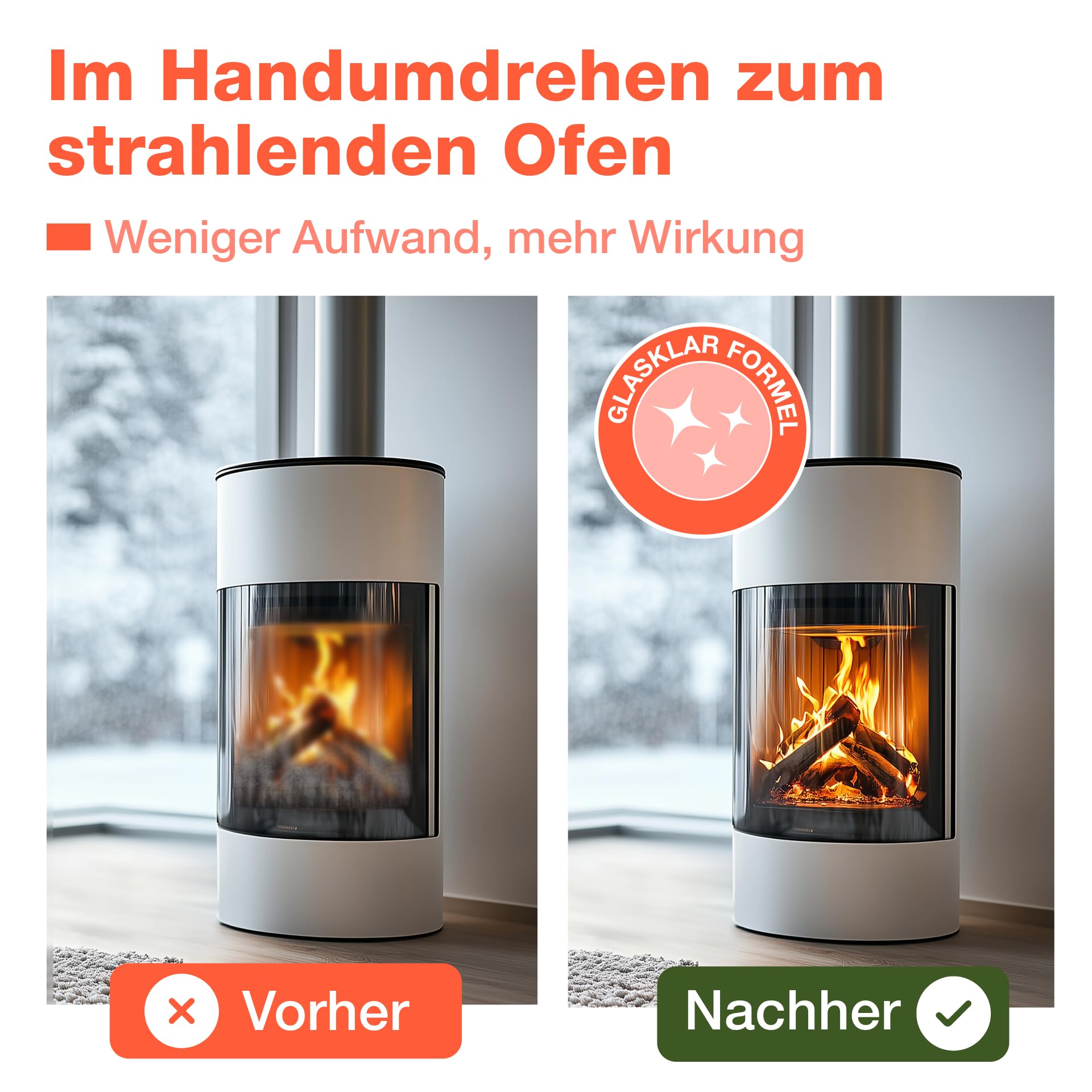 bio-chem Kaminscheibenreiniger Aktivschaum 500ml | Kaminglasreiniger gegen Ruß, Fette, Öle und Rauchharz auf Ofen- und Kaminscheiben