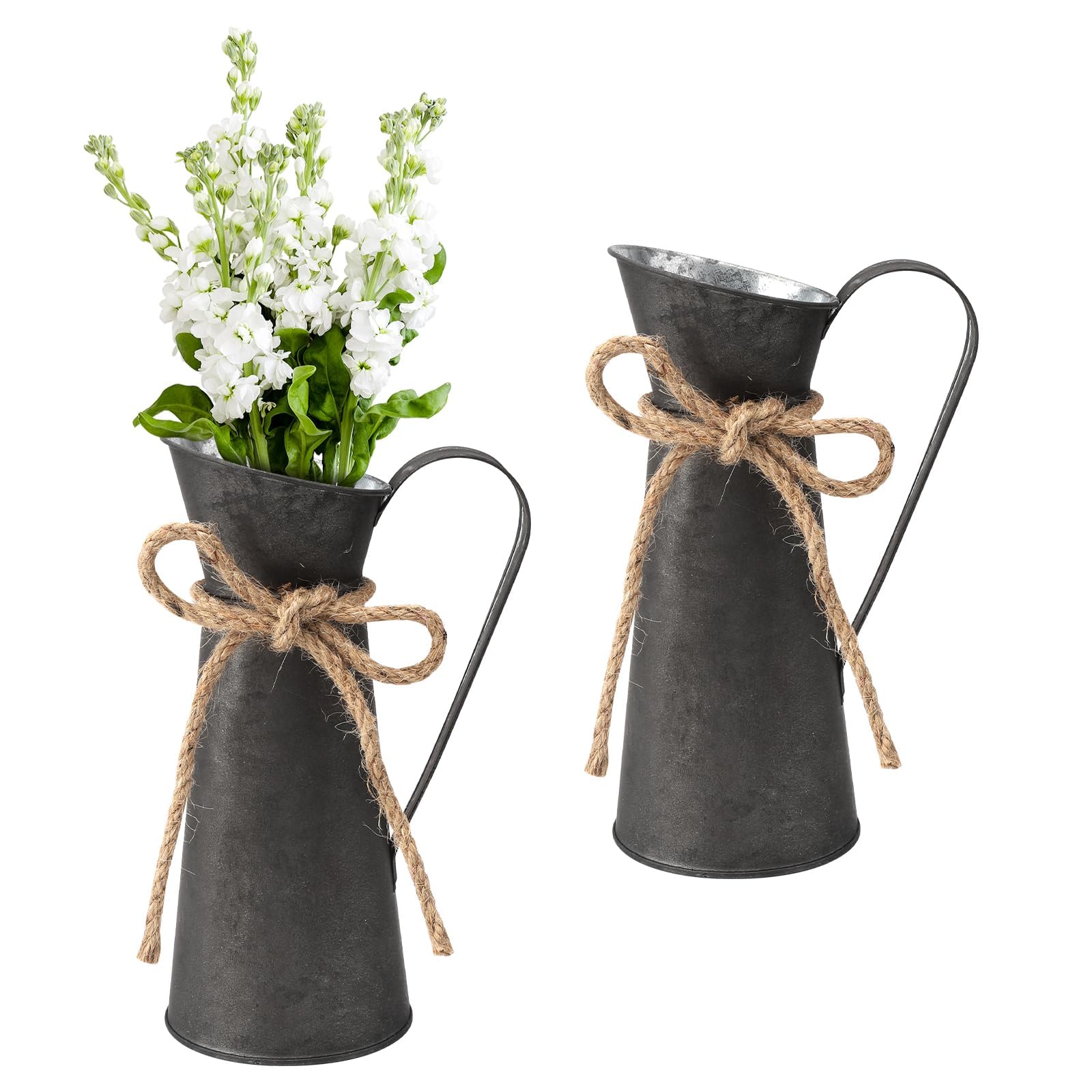 UOCAI 2 Jarrones para Flores Metal Estilo Rústico Jarron Metalico Jarrón Flores Secas para Leche Galvanizado Vintage Shabby Chic Decoración Campestre para El Hogar Bodas Y Colocar Plantas