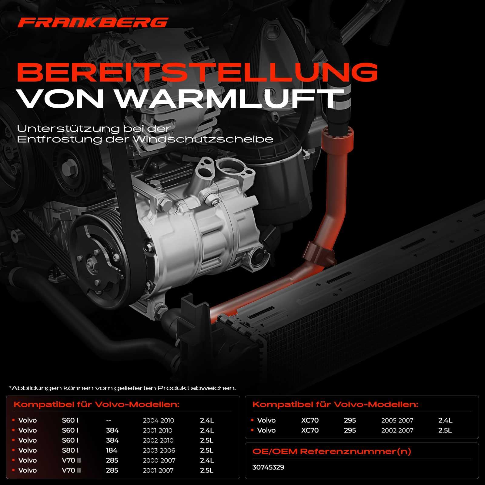 Frankberg Manguera de calefacción 30745329 | Compatible con: S60 I, S80 I 184, XC70 Cross Country 295, V70 II 285, S60 I 384