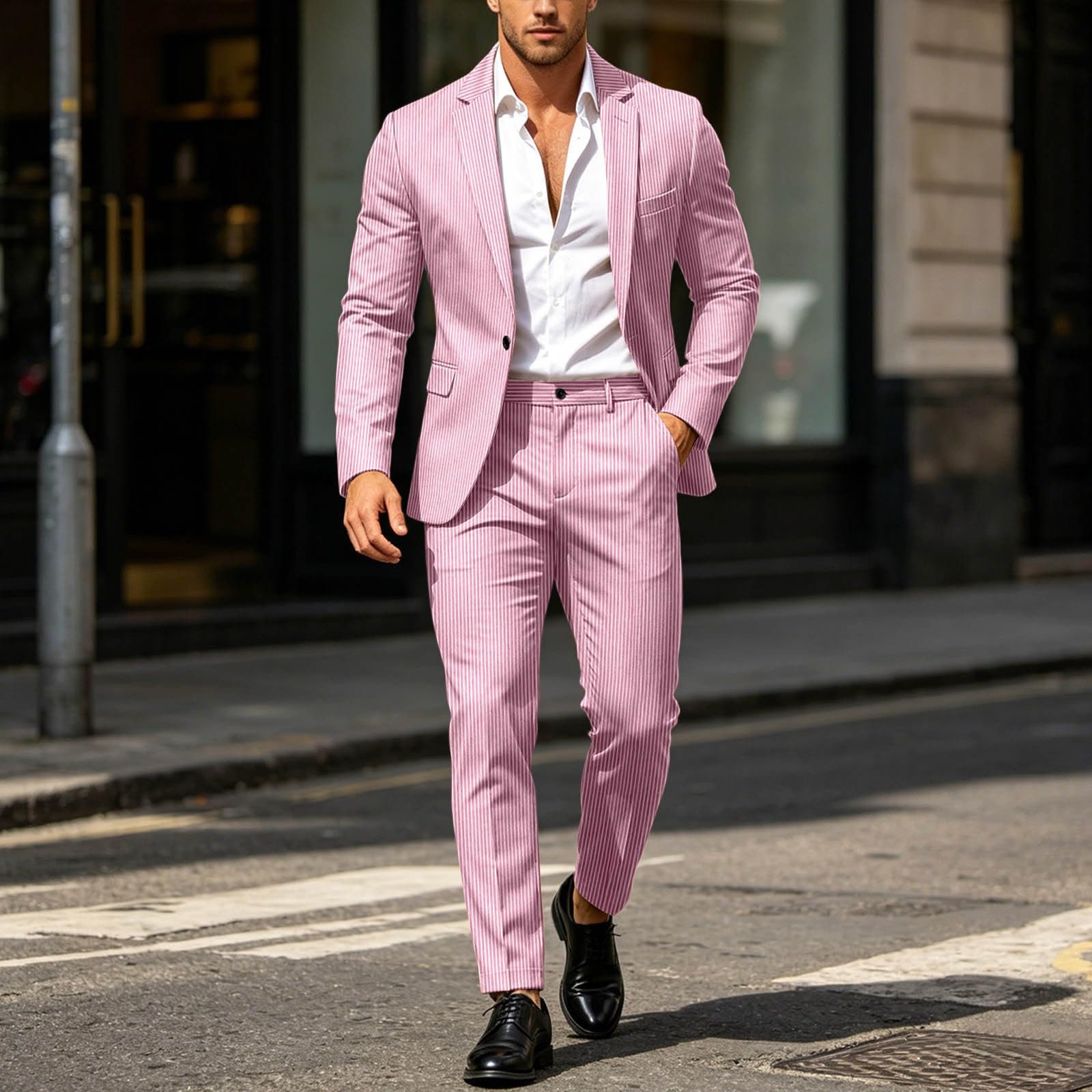 Tuta da uomo, 2 pezzi, estiva, spiaggia, matrimonio, sposo con pantaloni, per ballo di fine anno, smoking, set elegante per lavoro, matrimonio, abito da sera