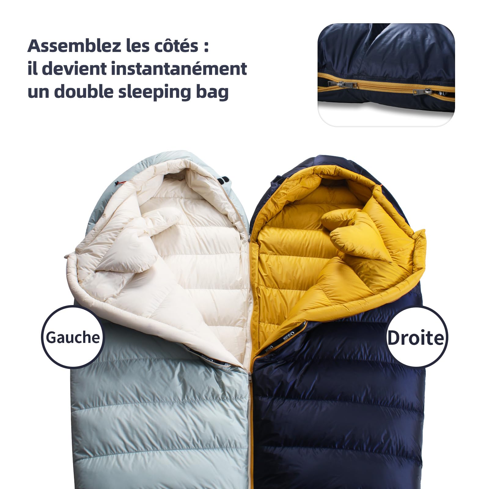 Sac de Couchage en Duvet, Sac de Couchage Adulte avec Doublure Antistatique en graphène, Pouvoir gonflant de 620 FP, 1450 grammes, 0°C, Convient pour Le Camping, la randonnée