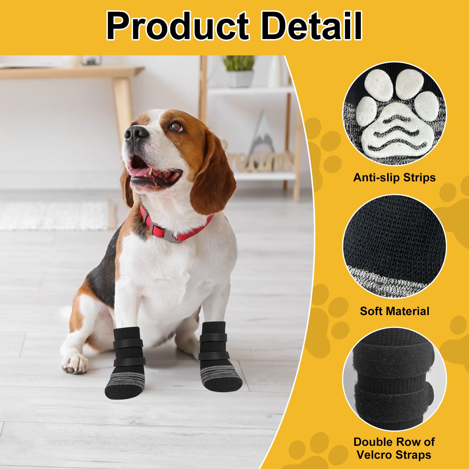 4PCS Dog Socks for Injured Paws,Dog Socks Paws Stop Licking,Anti Slip Dog Boots to Prevent Claw Wear,Suitable for Hardwood Floors Indoor Walking (M) - Image 2