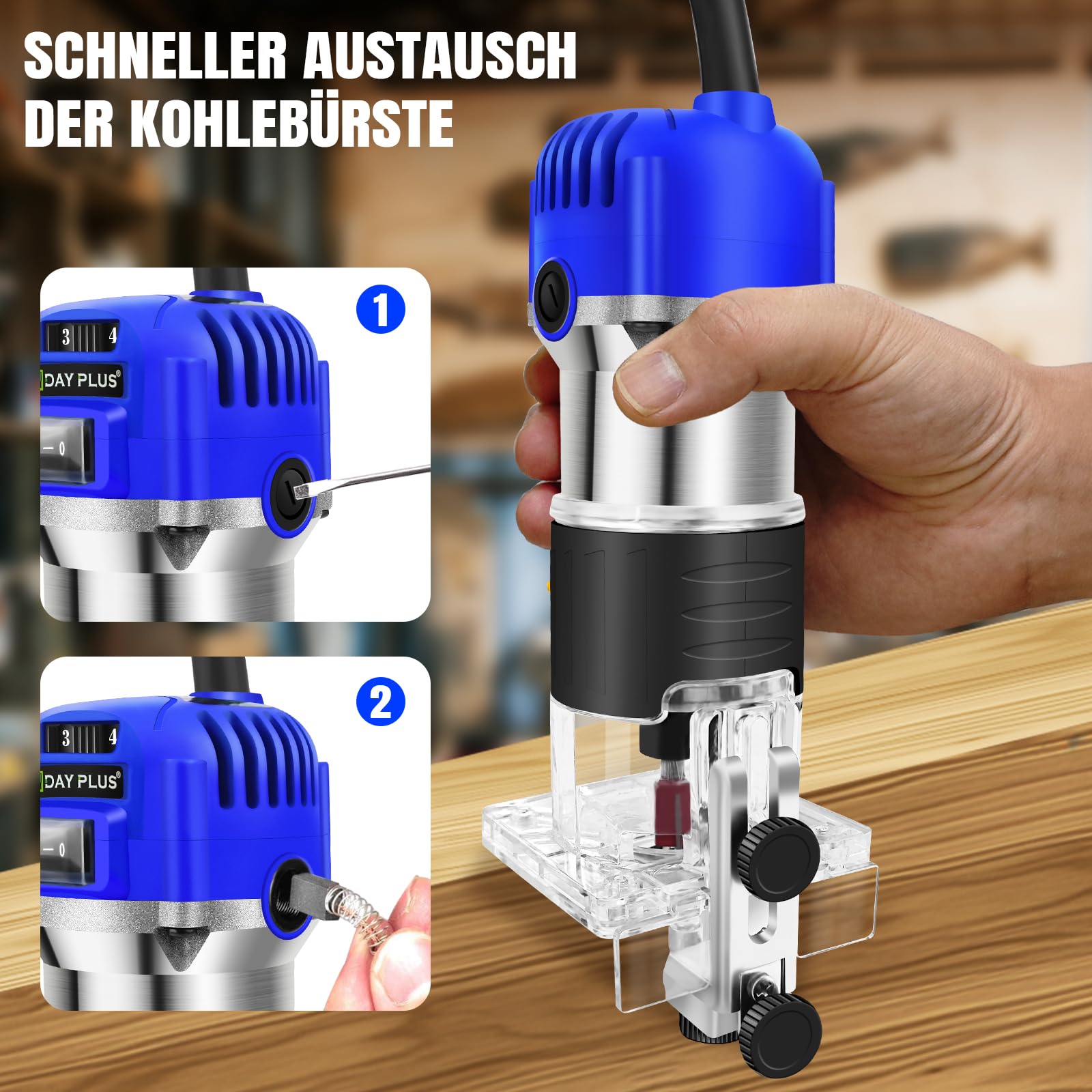 Fresadora de cantos eléctrica, fresadora manual de 2000 W, herramienta de madera, fresadora manual de 6 a 8 mm, pinzas de sujeción con 15 piezas de 1/4 pulgadas, juego de fresas de 30000 rpm
