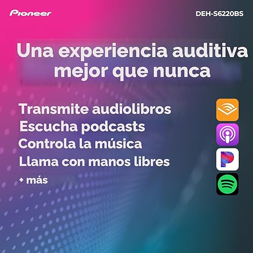 Miniatura 5 de Pioneer DEH-S6220BS Receptor de CD 1-DIN - Bluetooth, SiriusXM, USB/AUX, cambio de color, FLAC, AM/FM, cara desmontable, ecualizador de 13 bandas