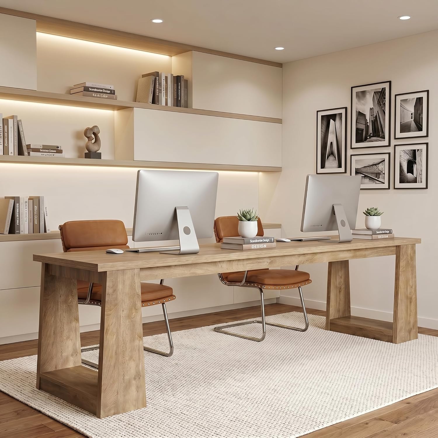 Tribesigns 86.6 Inch Extra Long Computer Desk, Two Person Desk, Dual Workstation Home Office Desks for 2 Users, Large Gaming & Multi-Monitor Setup Writing Table for Spacious Workspace, Light Brown