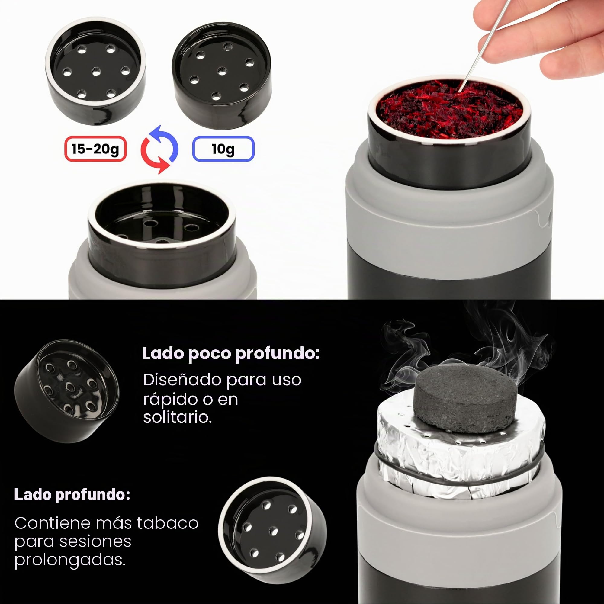 Cachimba Portátil EL-BADIA P1 24 cm – Shisha de Viaje Ultra-Compacta con Sistema Patentado de Almacenamiento de Manguera, Cazoleta de Cerámica Reversible & Manguera de Silicona (Deep Black)