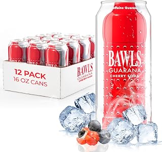 Guarana Cherry, BAWLS Guarana Drink, Guarana Soda, Guarana Fueled Soda for Energy, High Energy Caffeinated Drink, 16oz 12 Pack Cans