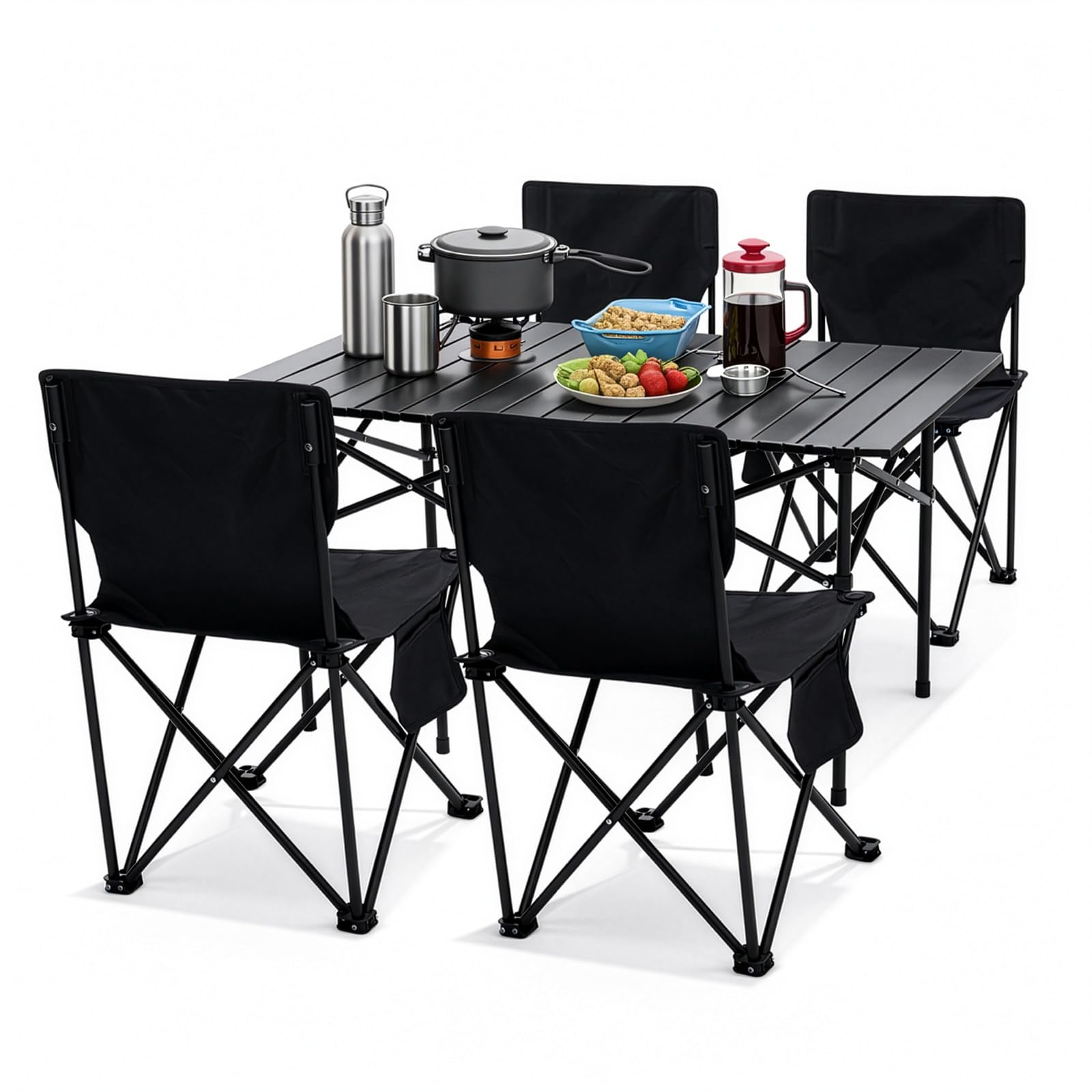 Outdoor Klapptisch Stuhl Set für Camping & Picknick – 5-teiliges tragbares Metall-Camping- & Picknick-Essset mit Tragetasche, ideal für Terrasse, Grillen,Wandern & Garten (95×55×50 cm)