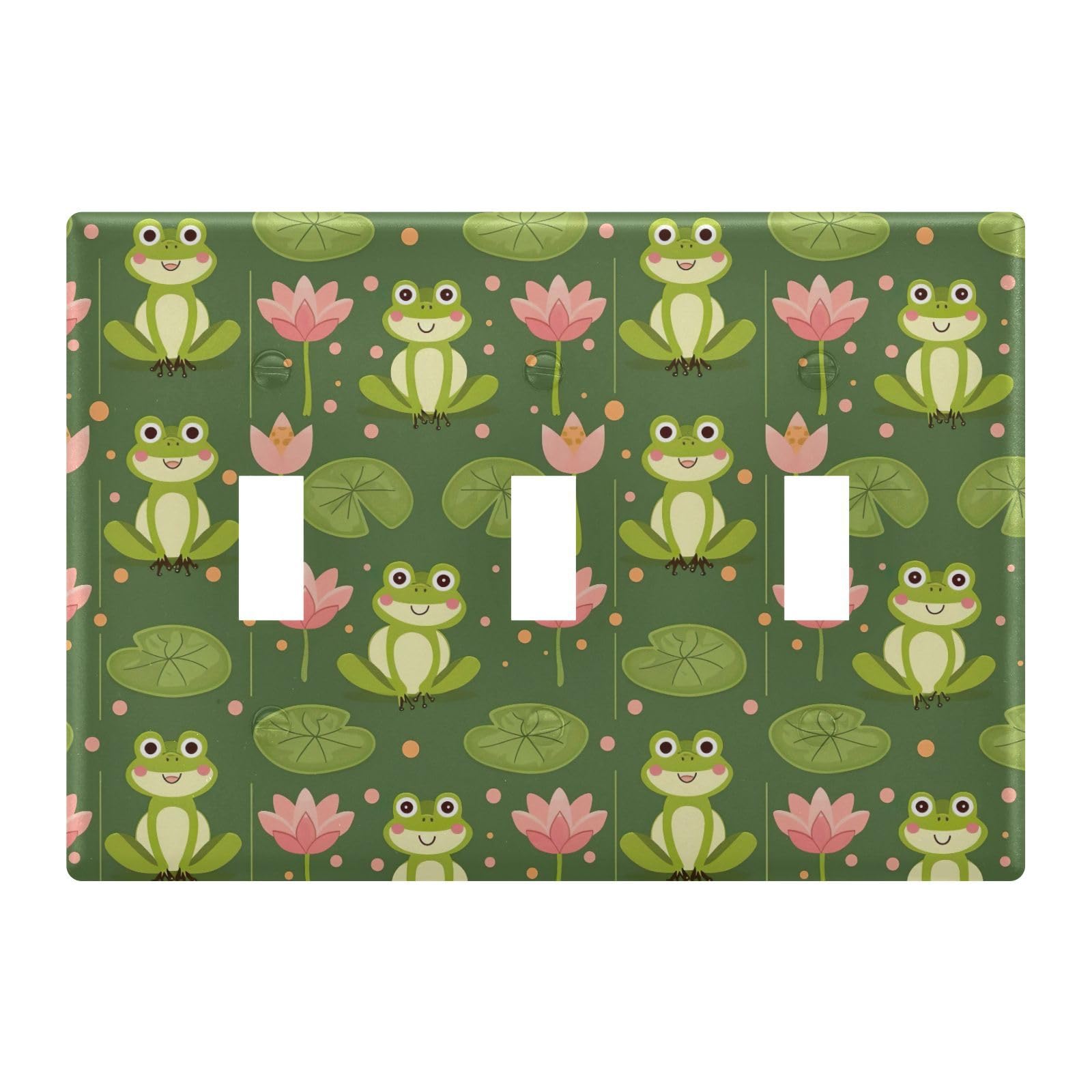 Light Switch Cover Cute Frogs Lotus Wall Plates for Electrical Outlets 3 Gang 202b5870