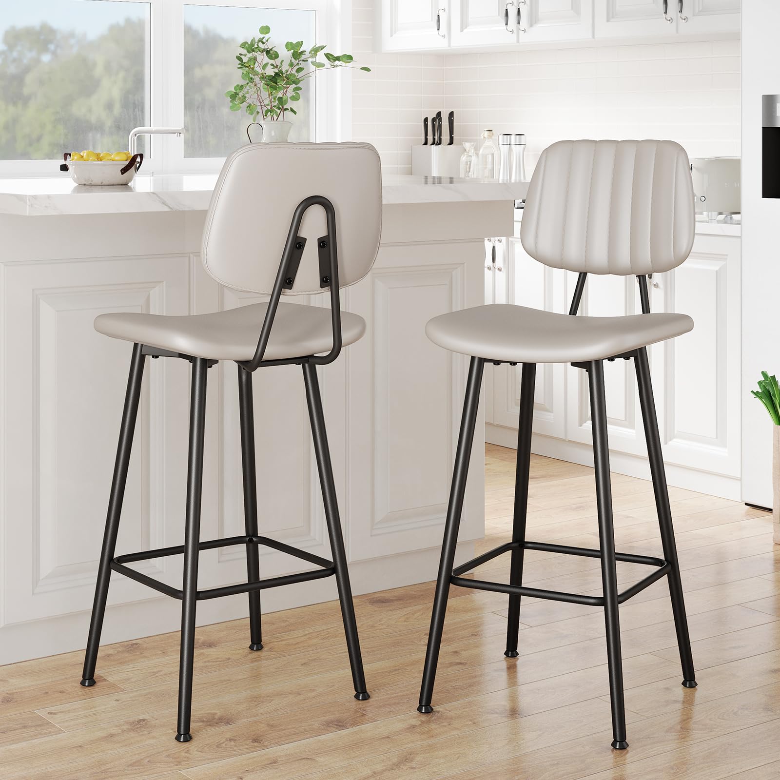 Raynesys 29-Inch Leather Bar Stools Set of 2 in Beige