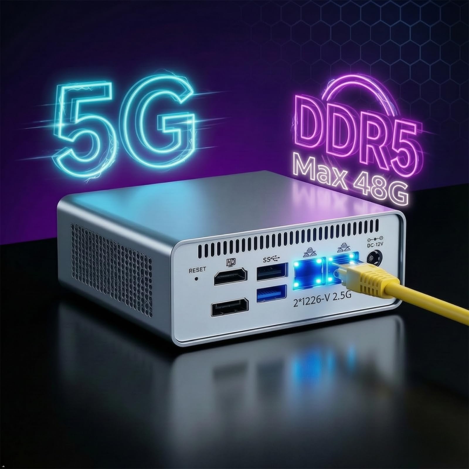 Mini PC NAS de escritorio, M1S N150, 2X i226-V 2.5G, compatible con 4×M.2 NVMe y DDR5, almacenamiento conectado a red de 34 TB Servidor de archivos de oficina en casa Barebone (sin RAM, sin SSD)