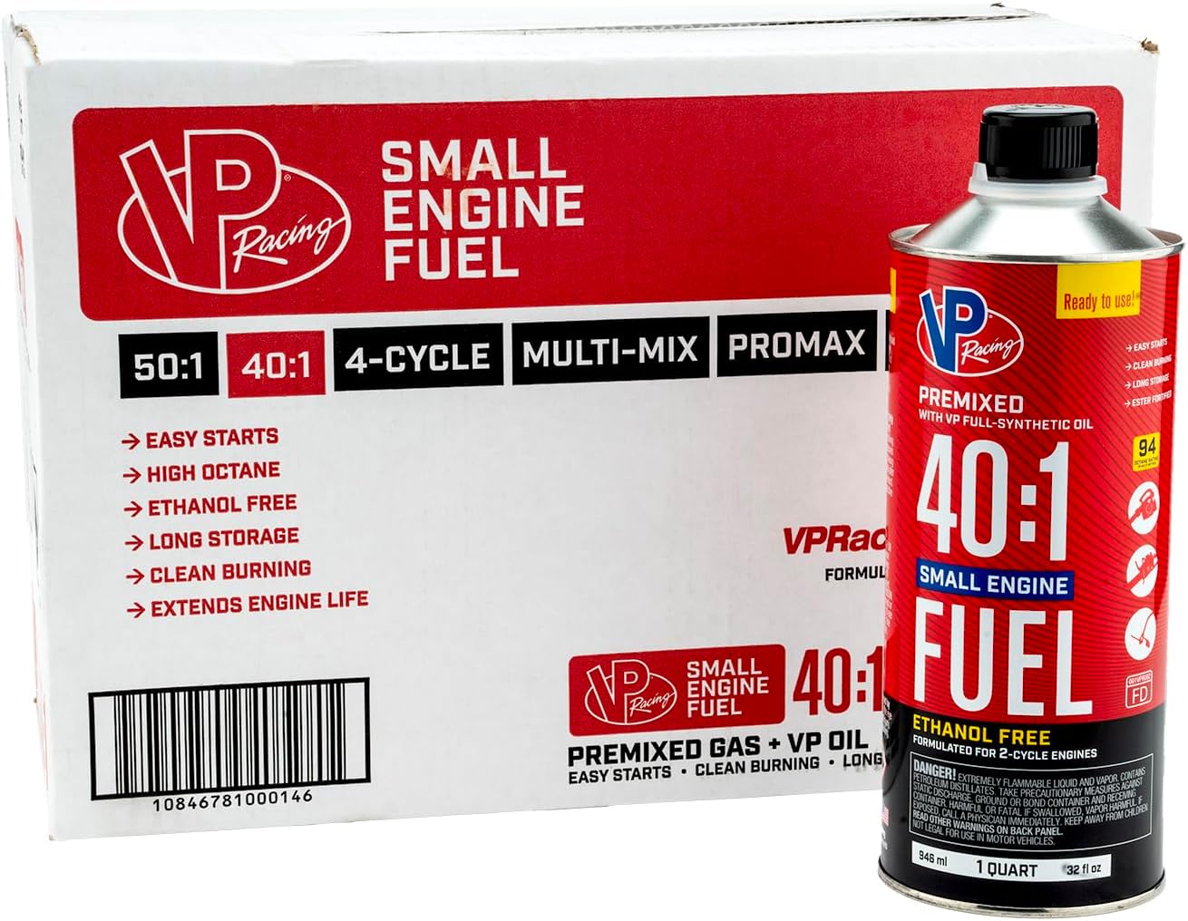 VP Racing Fuels 6295, Ready to Use, 40:1 Premixed 2-Cycle Small Engine Fuel (SEF) - Quart (8 Pack)