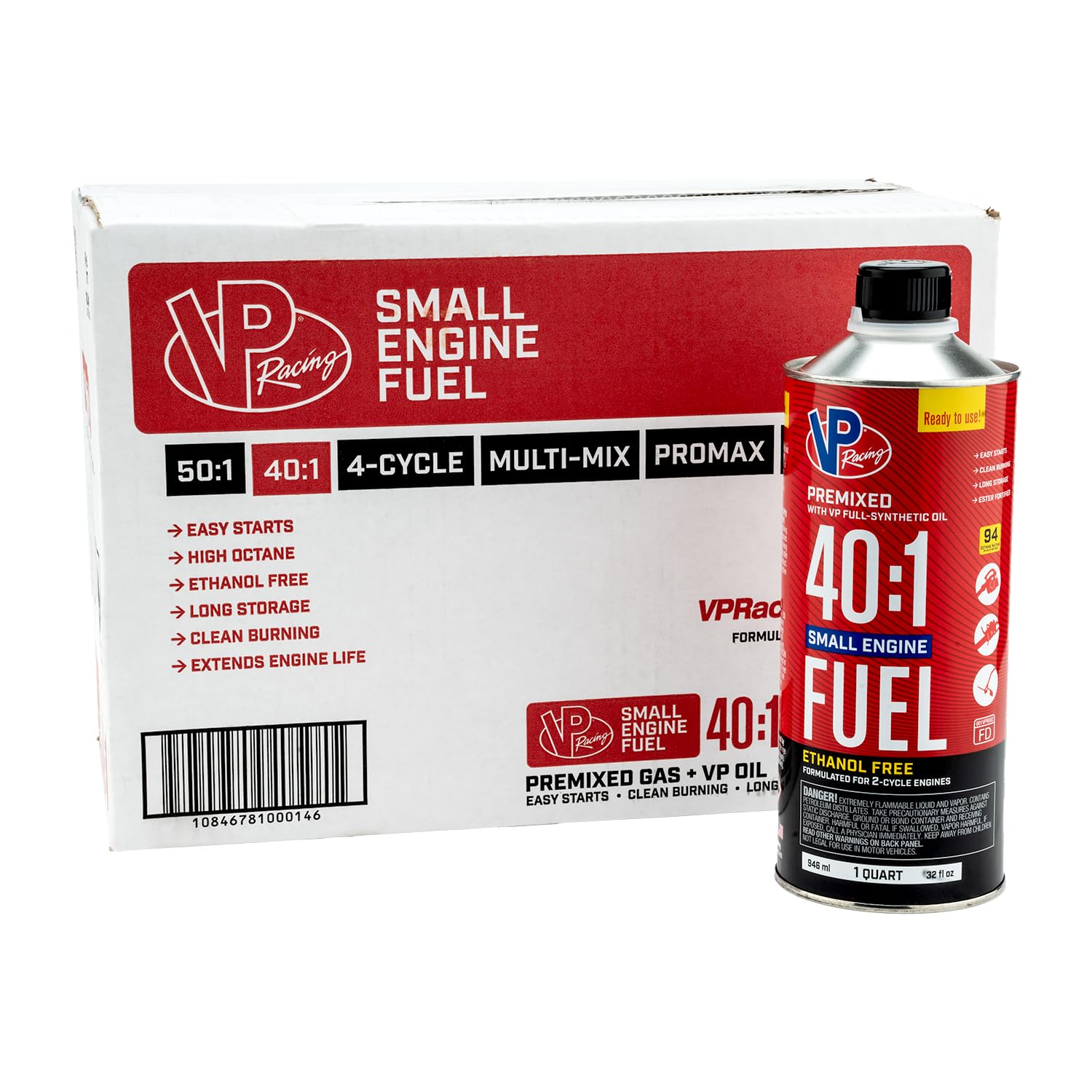 VP Racing Fuels 6295, Ready to Use, 40:1 Premixed 2-Cycle Small Engine Fuel (SEF) - Quart (8 Pack)
