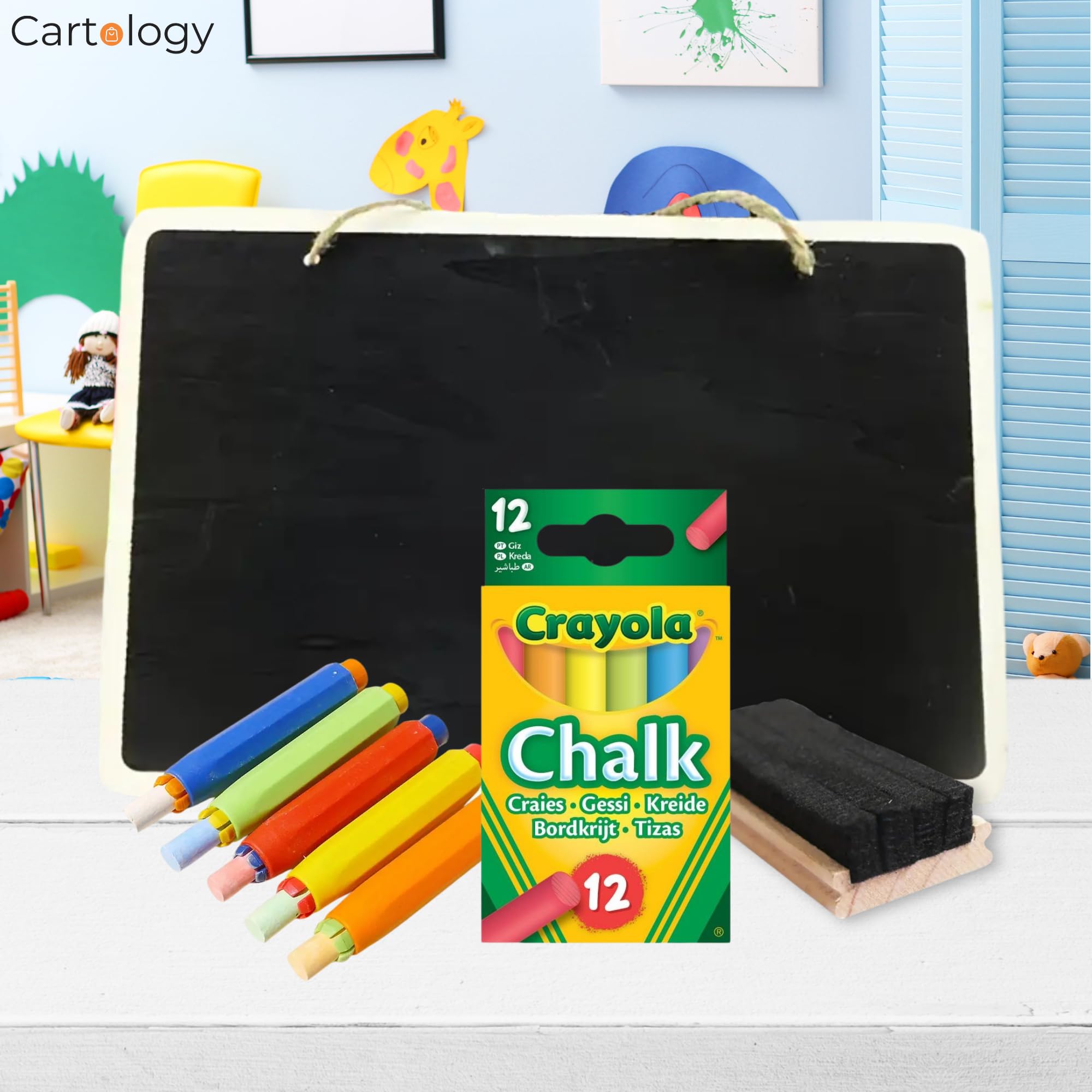 Kids Chalkboard Set including Chalk, Includes Blackboard, Crayola Anti-Dust Chalk, Board Eraser & Chalk Holders - Image 3
