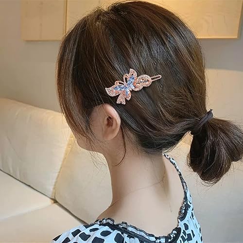 Miniatura 5 de Paquete de 6 pinzas para el cabello con diseño de hojas de mariposa con gemas de cristal con diamantes de imitación de cristal, perlas con