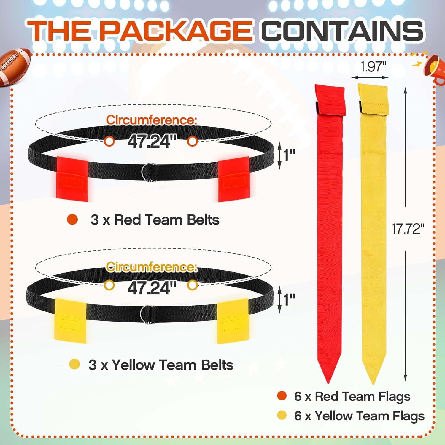 6 Set LED Flag Football Belts Set Glow in The Dark Light up Adjustable Capture Flag Outdoor Beach Games Football Party