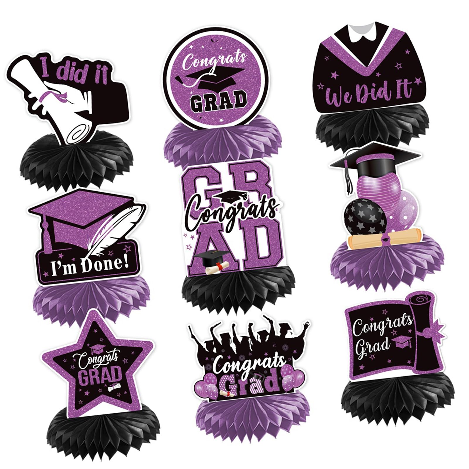 Piceioep Graduations Party Decorations Set with Hanging Banners Helical Honeys Combs Backdrops Accessory for Festival Celebration Paper Party Banners