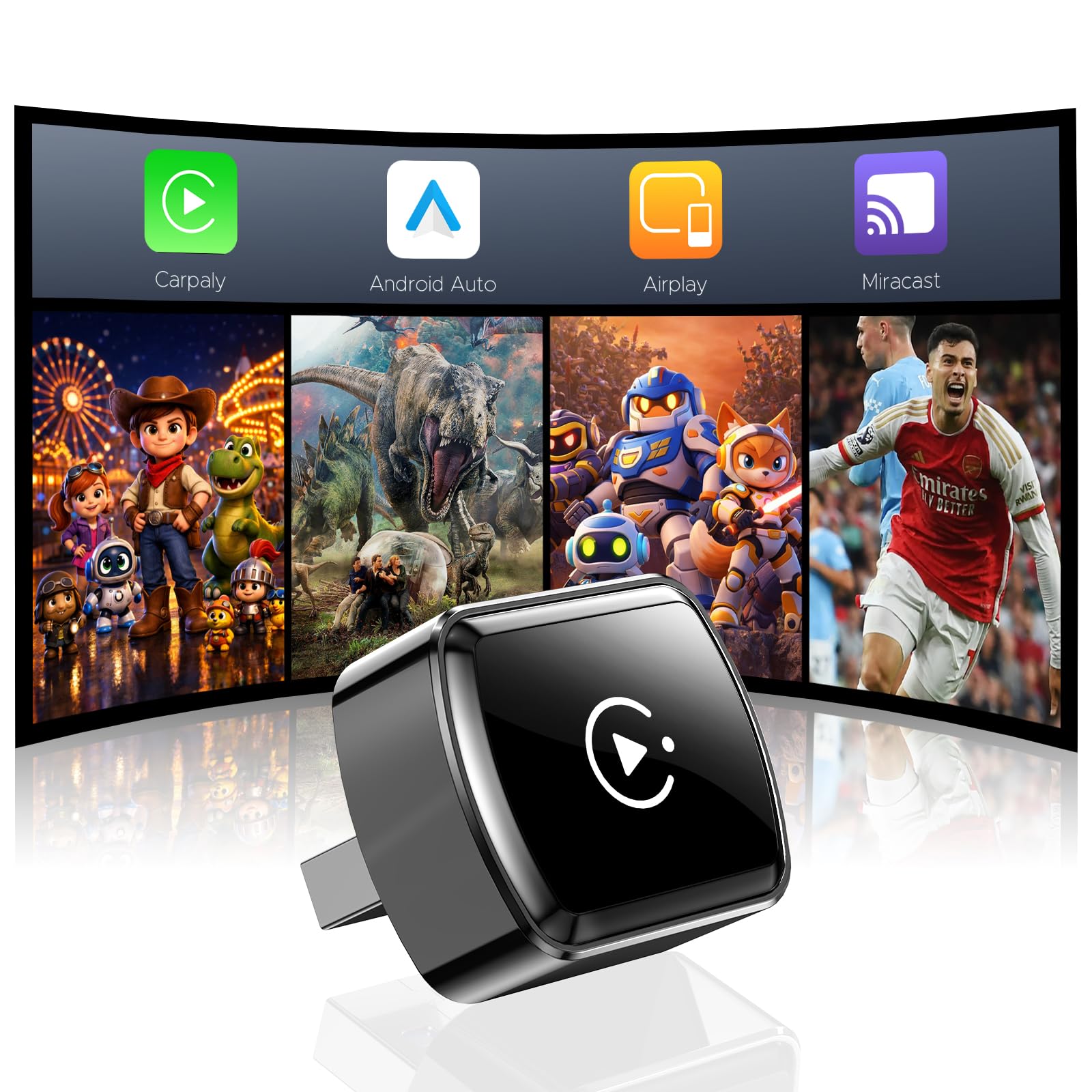LAMTTO Adattatore CarPlay Wireless per iPhones e Android Auto,AirPlay/Miracast,Converte Car Play/Android Auto Cablato in Wireless,Plug & Play,Compatibile Solo con Auto 2016+ Dotate di CarPlay Cablato