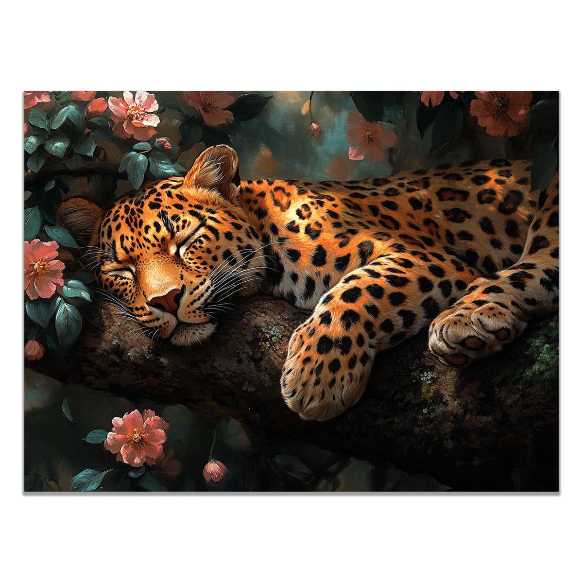 TZKRWRH Cheetah Wall Art Print, Panther Picture Leopards In Floral Foliage Mid Century Retro Design, Minimalist Painting Poster Wild Animal Art Bedroom Canvas(Brown 24)-70x100cm Unframed