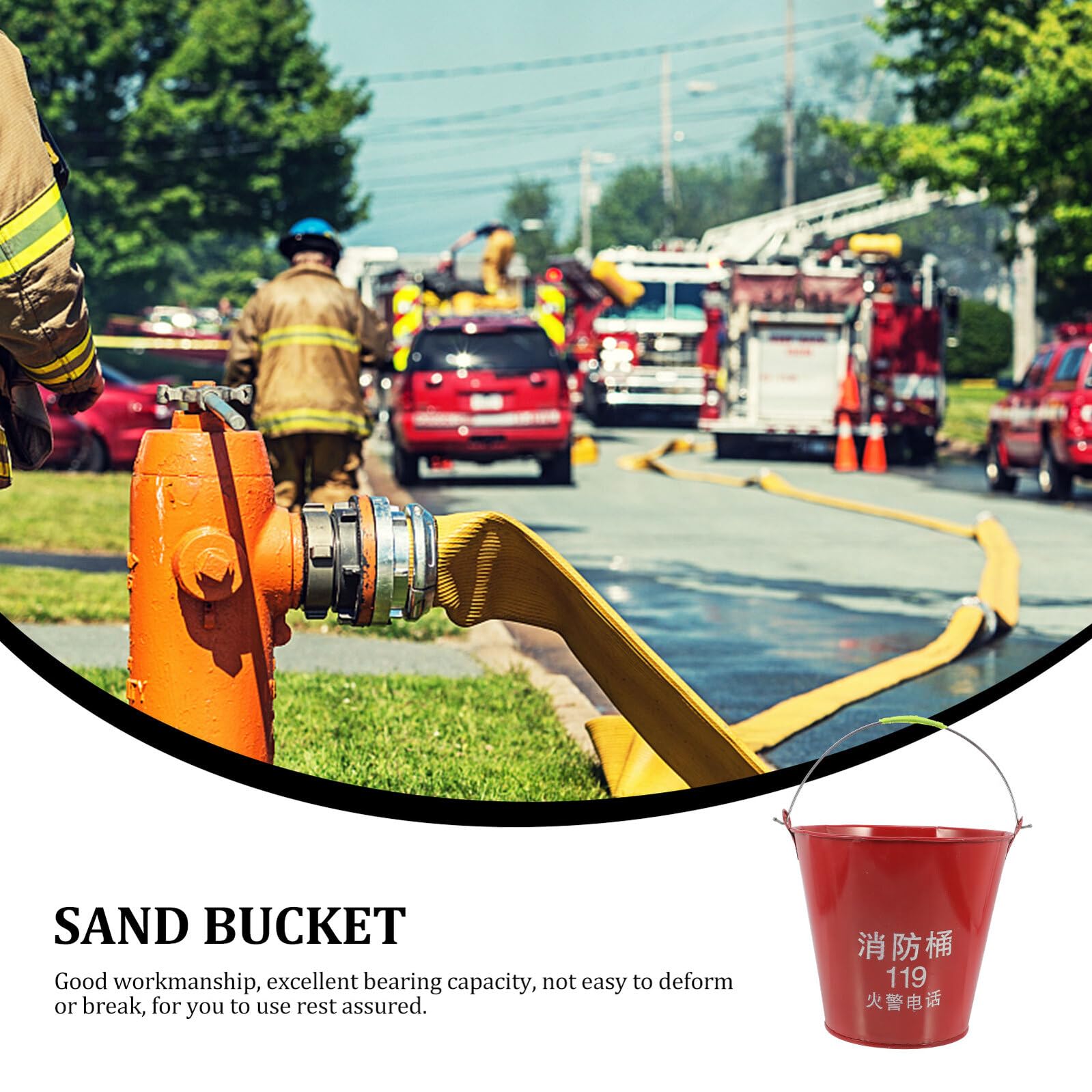 Seau de Sable en Fer pour Station Incendie, Poignée, Rouge