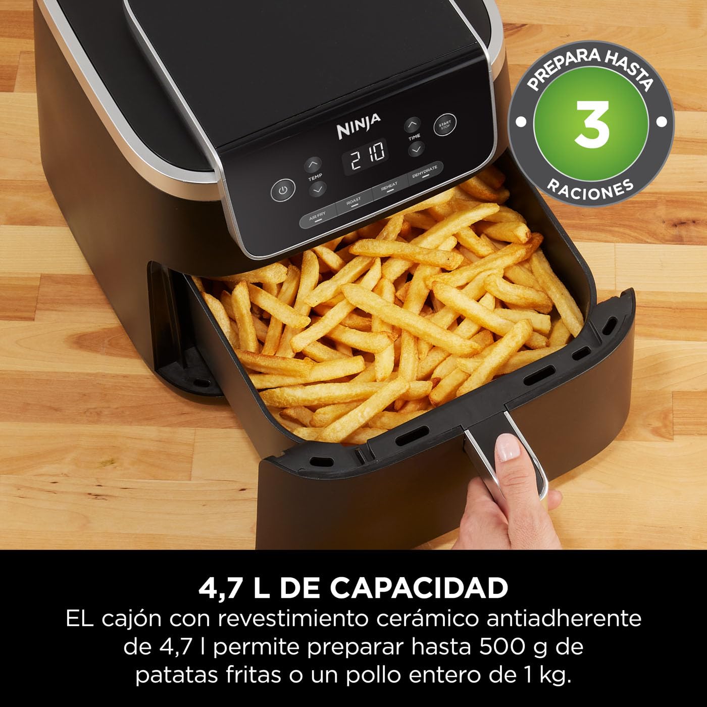 Ninja Air Fryer PRO, Freidora de Aire, 4,7L, Cesta Indiviual, AF140EU | 4 en 1, Freír con Aire, Asar, Recalentar, Deshidratar, 1-2 Porciones, Digital, Cesta y Rejilla Antiadherentes, en Negro