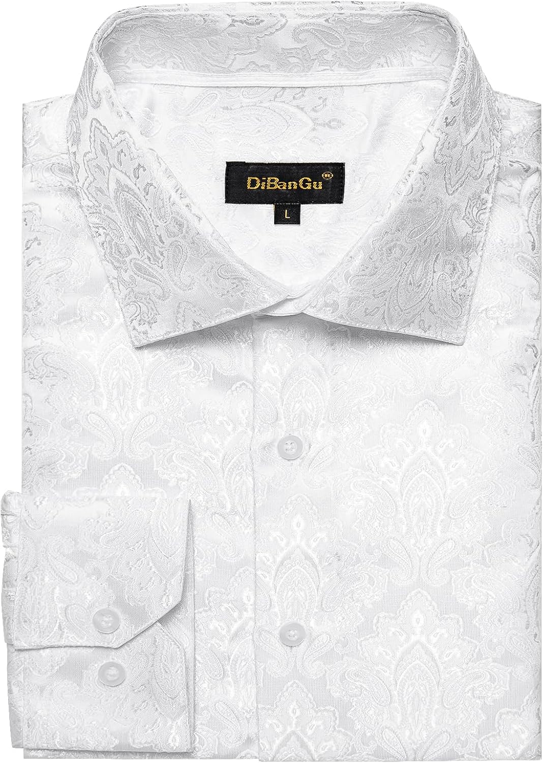 DiBanGu Mens Silk Paisley Dress Shirts,Long Sleeve Button Down Shirt Casual Regular Fit Shirt for Men Wedding Party - Image 4