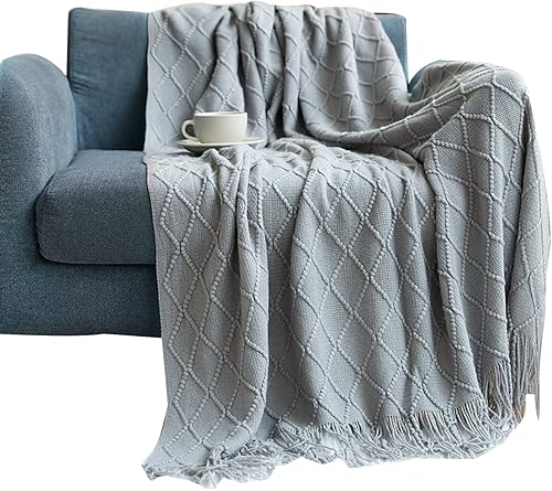 Funda de sofá con forma de diamante, funda de sofá suave con borlas, para sofás, camas, sofás, 51.2 x 70.9in, gris claro, 1 unidad