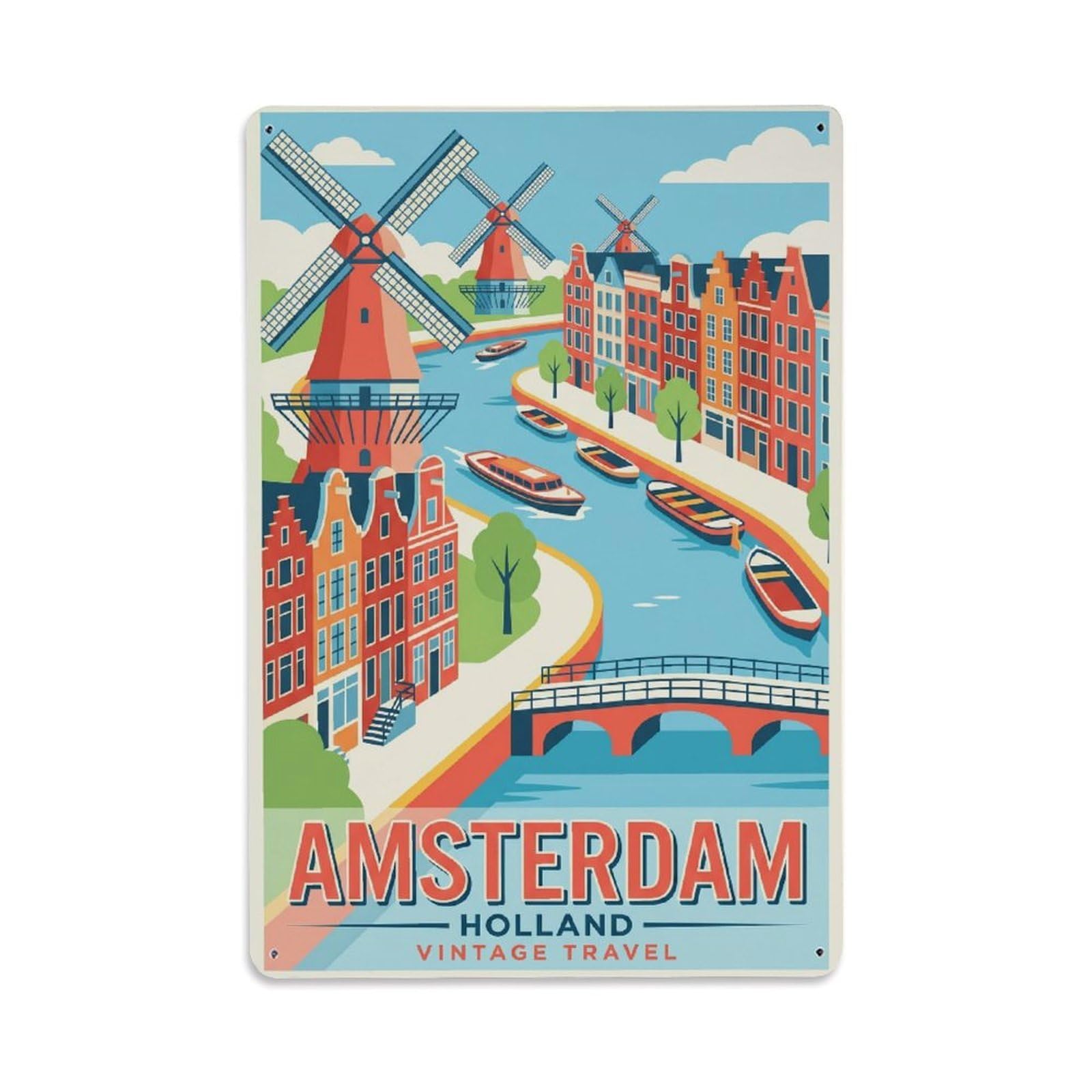 Este 8X12inch Style Vintage Travel Amsterdam Netherlands Crisp Metal Tin Sign