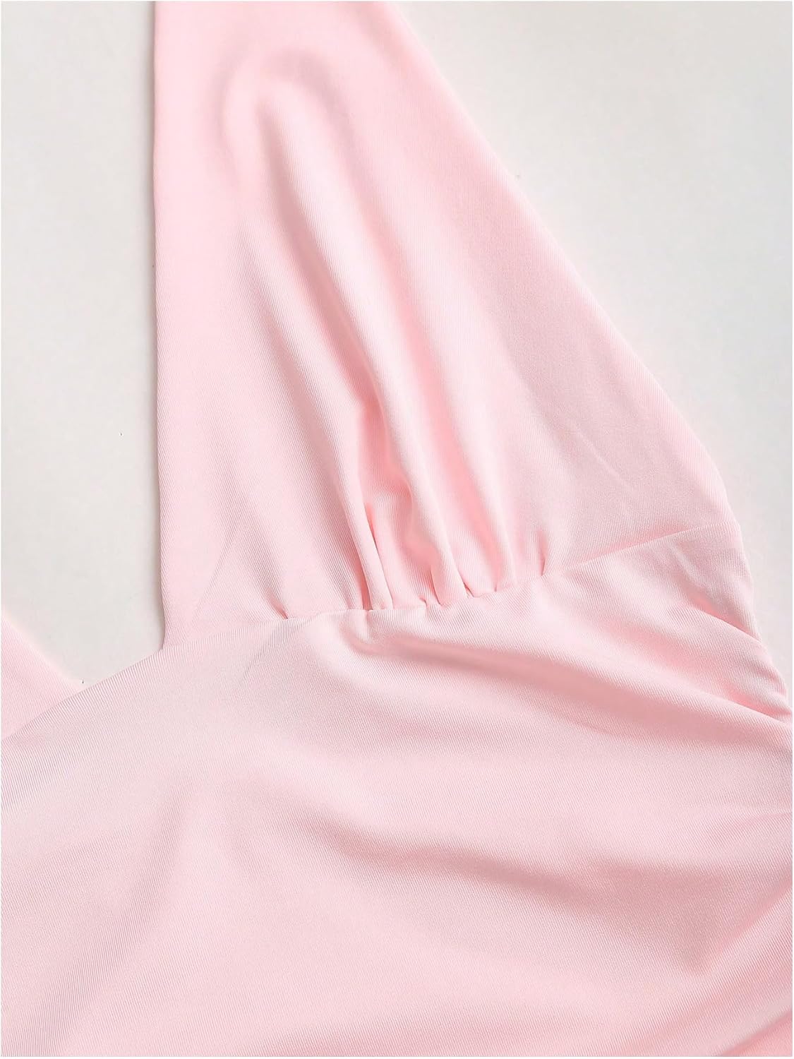 WDIRARA Women's Deep V Neck Halter Mini Dress Ruched Backless Ruffle Hem A Line Short Dresses - Image 3