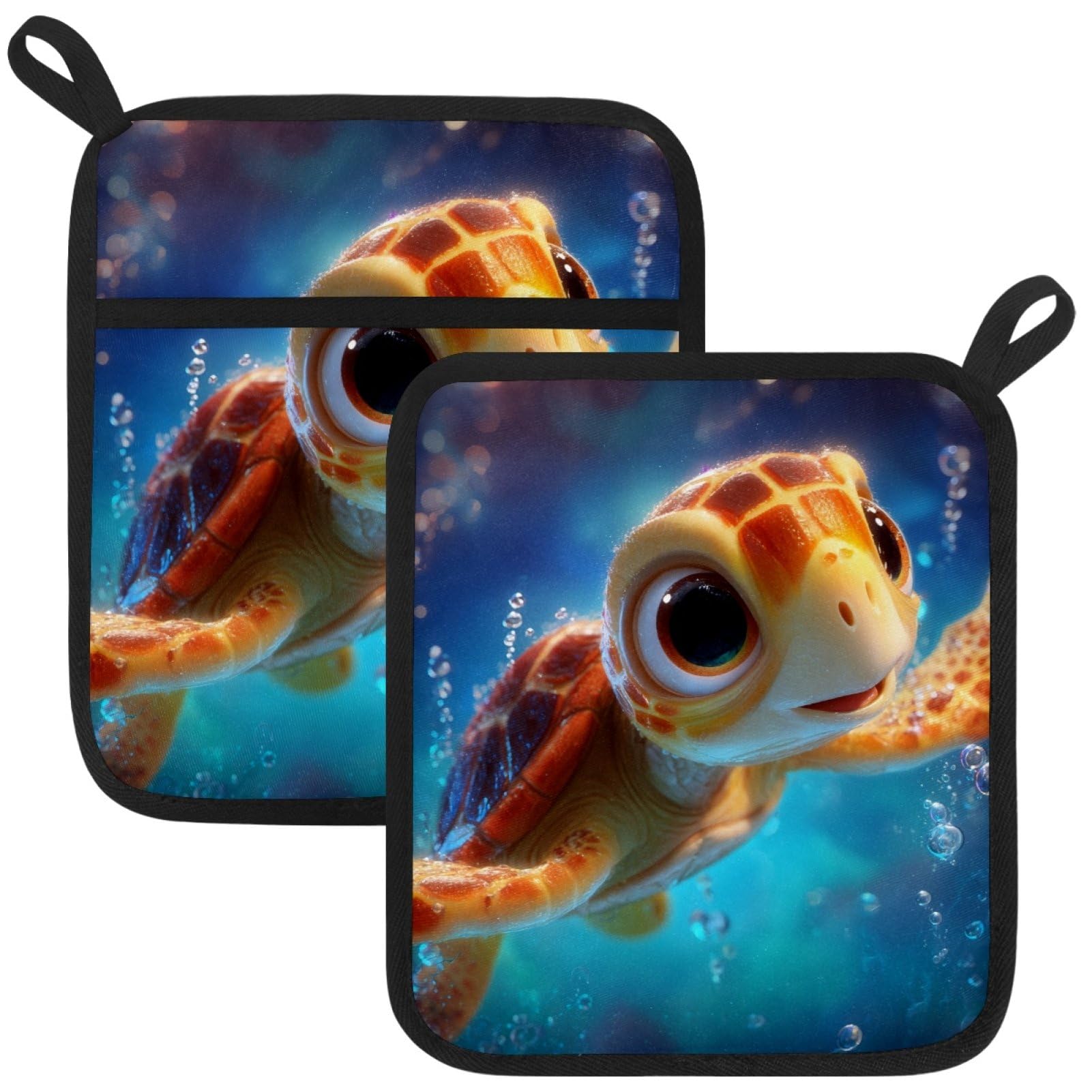 VAPOKF Sea Turtle Heat Resistant Pot Holders, Thick Pot Holders Pad with Hanging Loop for Kitchen, Oven Cloth Pads for Kitchen Baking Microwave Oven
