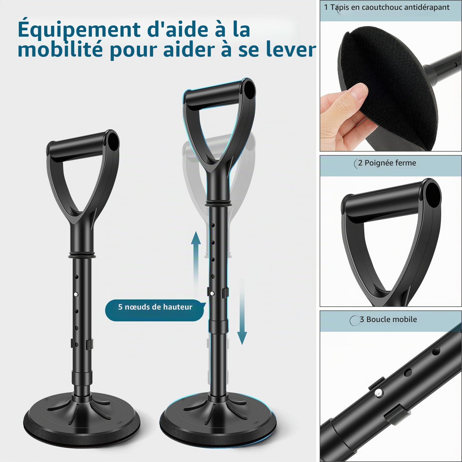Appareil d'aide à la mobilité debout réglable de 44 à 54 cm pour aider les personnes âgées à se lever du sol et du sol, dispositif d'aide au levage en métal pour personnes âgées