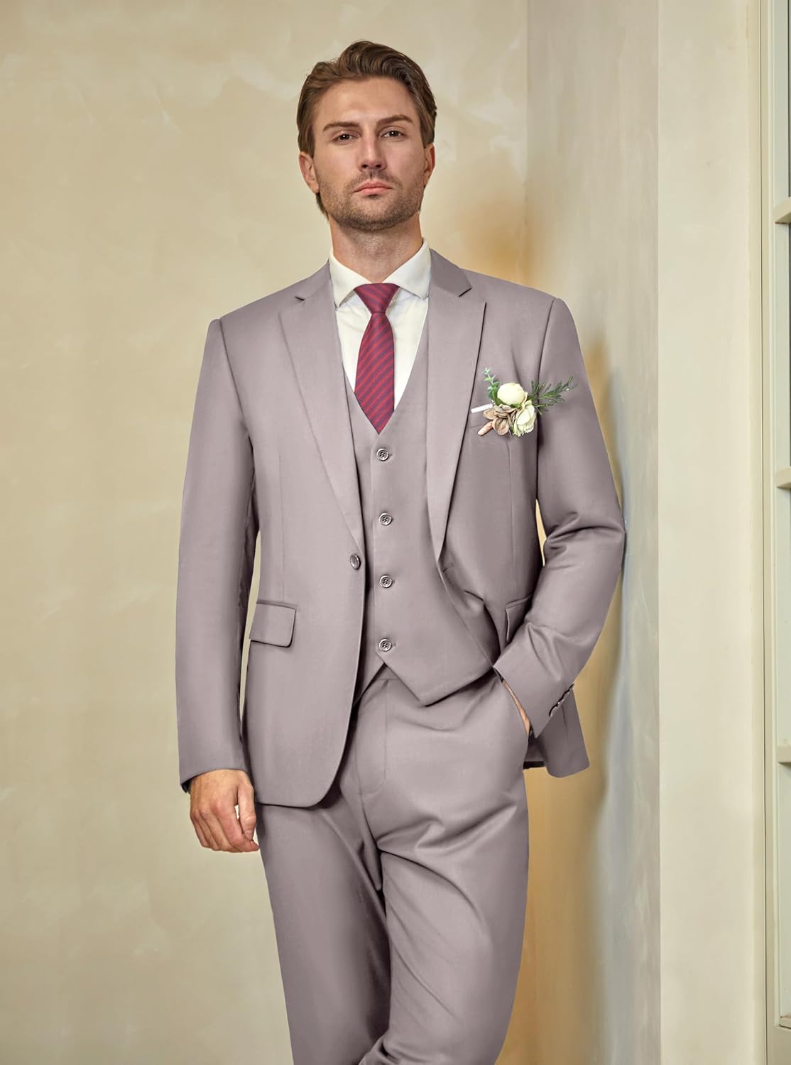 WULFUL Men’s Slim Fit Suit One Button 3-Piece Blazer Dress Business Wedding... - Picture 152 of 257