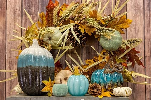 Miniatura 7 de Boston International Calabaza otoño cosecha decoración de mesa de Acción de Gracias vidrio soplado a mano, pequeño, negro y blanco