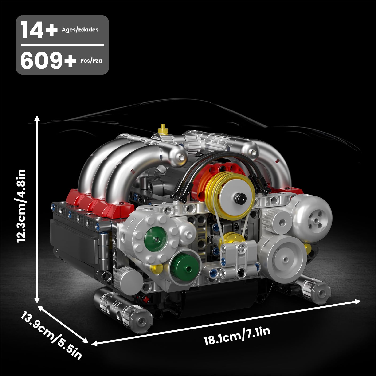 Mould King 10193 Tecnología Bloques de sujeción Motor Boxer Engine Cilindro Kit Motor Maqueta Motores Combinado Regalo para Adultos y Jóvenes (609 Piezas)