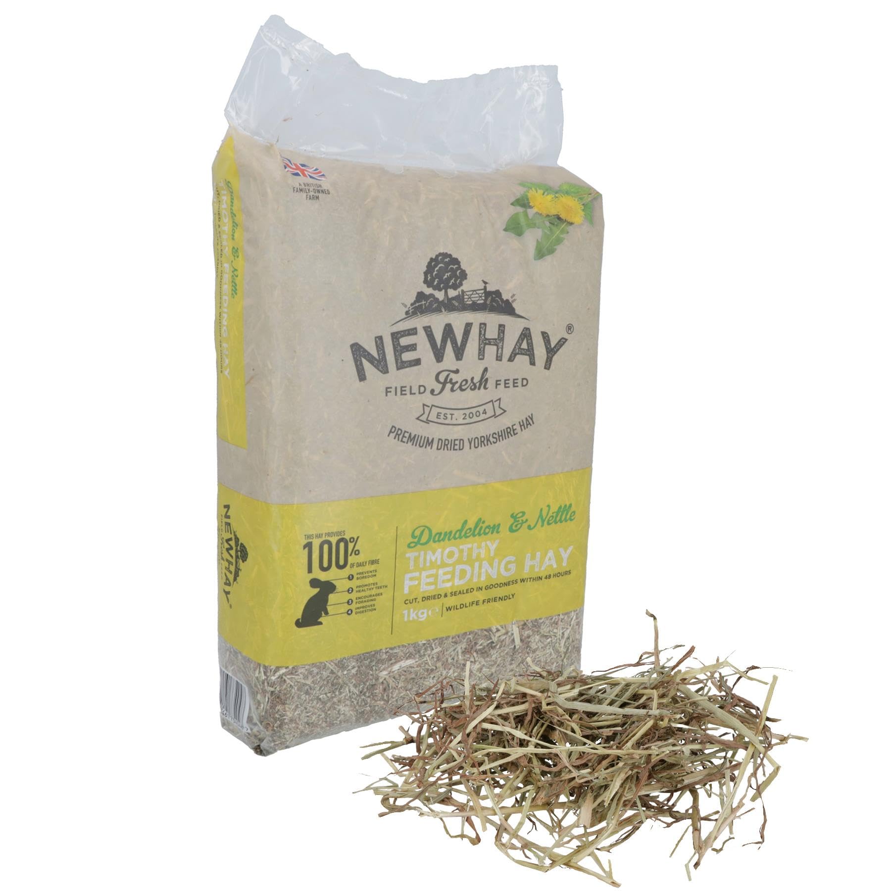 AB Tools Timothy Hay with Dandelion & Nettle 1kg Natural Small Animal Feed & Bedding
