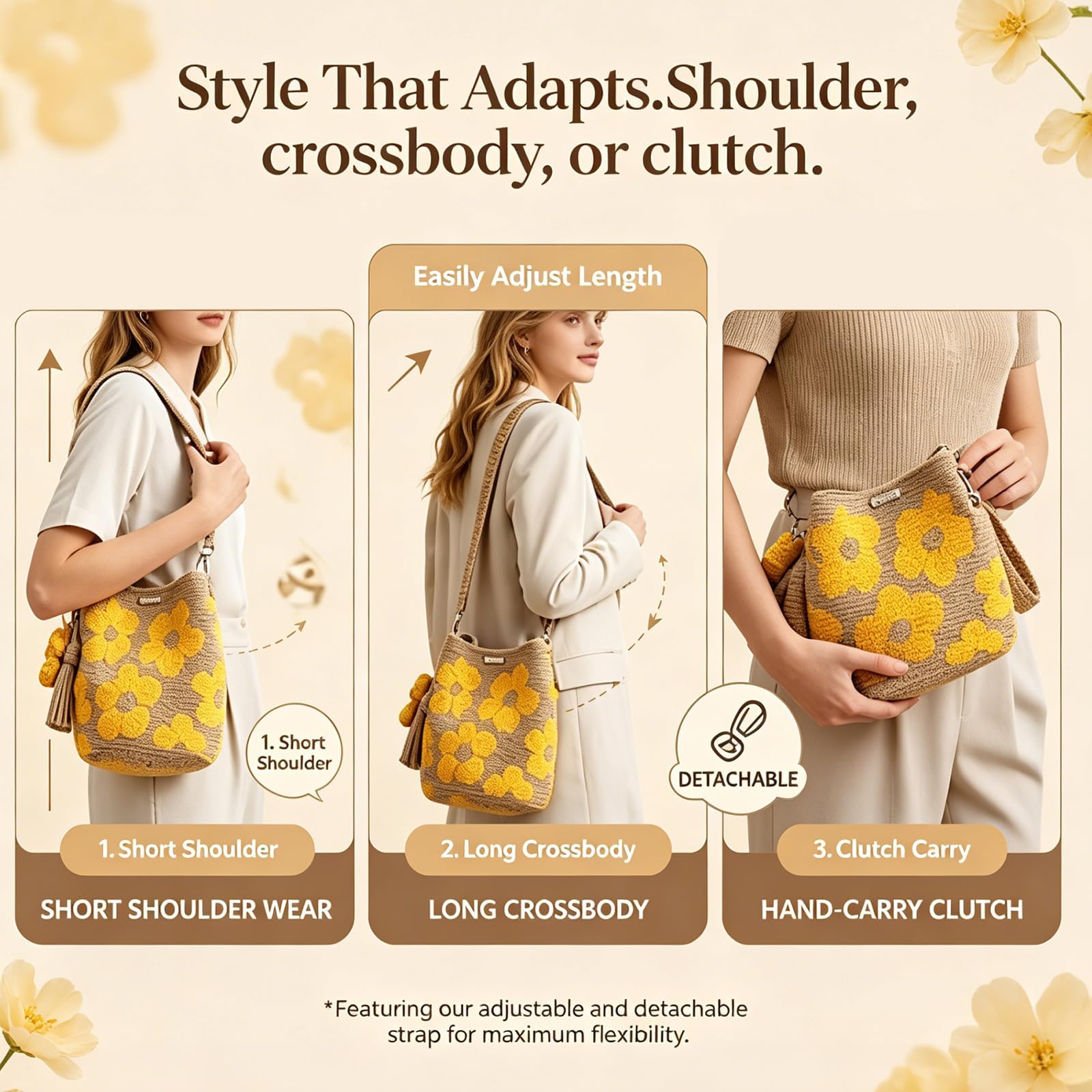 Bolso Crochet Mujer - Bolso Tote de Flores Tejido a Mano - Bolso Mujer Verano - Bolso de Playa Mujer para Vacaciones Viajes y Picnic