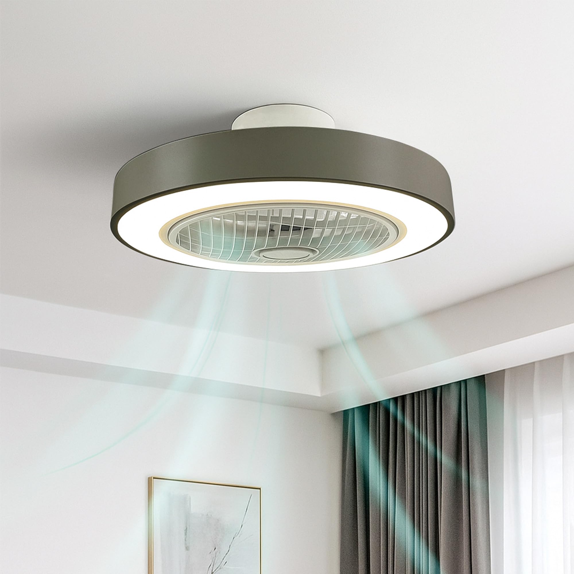 JSH Ceiling Light Fan | LED Lights in 3 Colours | Quiet 6 Speed DC Motor | Reversible for Cooling in Summer & Heat Conservation in Winter | Remote Control ON/OFF and Timer Function | Flush Mounted