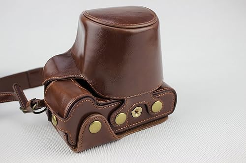 Vista 25 de Funda M50, hecha a mano de piel sintética para cámara Canon EOS M50 con lente de 0.59 a 1.77 pulgadas, versión de apertura inferior + correa