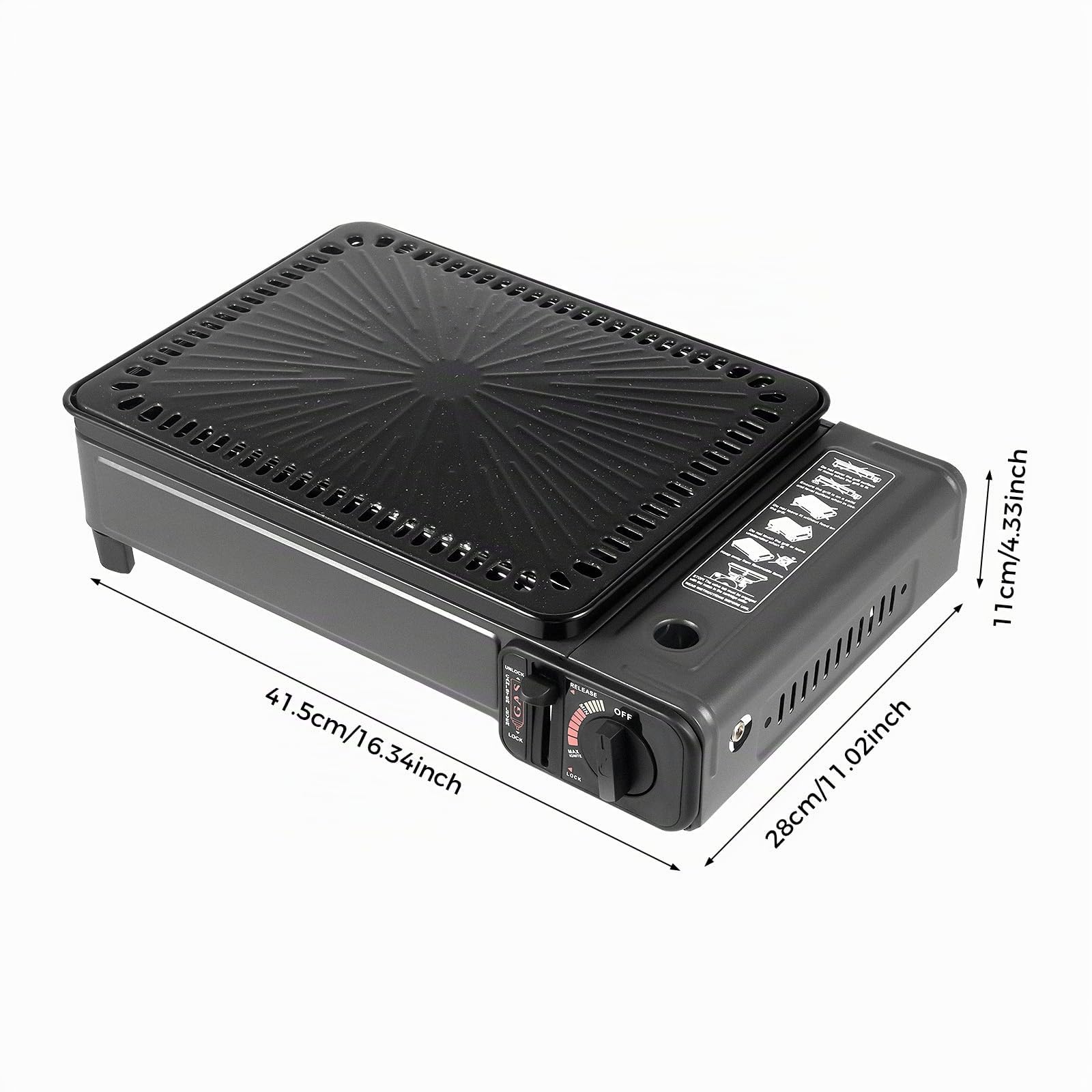Barbecue a gas da campeggio, barbecue a gas con rete per barbecue, pinza per alimenti e teglia, griglia a gas portatile con valigetta di immagazzinaggio, fornello da campeggio, cucina