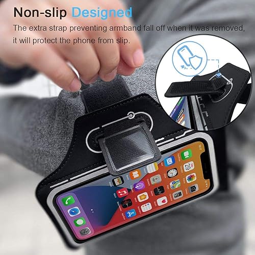 Miniatura 7 de Brazalete para iPhone 17 16 15 14 13 12 Pro con soporte para Airpods, entrenamiento de gimnasio y correr (negro)