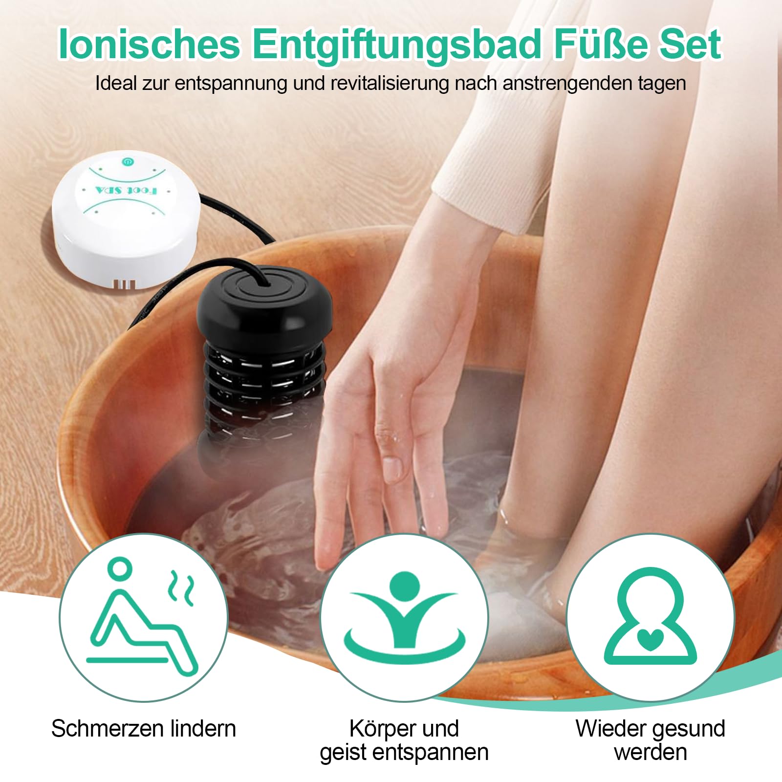 Bagno per piedi ionico, set per bagno disintossicante per piedi portatile agli ioni, macchina detox per elettrolisi, per la casa e il benessere, bagno ionico per disintossicare (senza bacina)