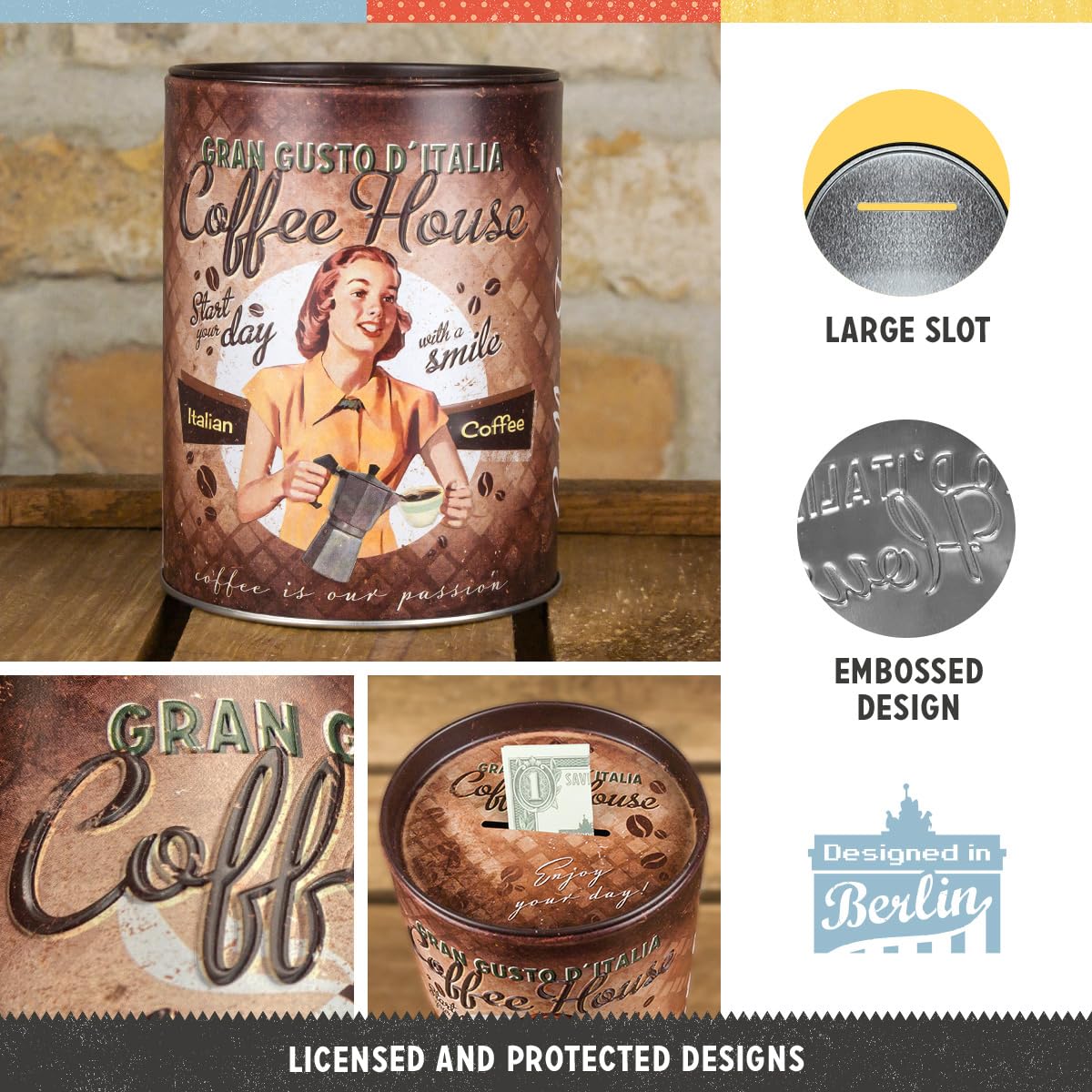 Nostalgic-Art Retro skarbonka, 1 l, Coffee Fund – Pomysł na prezent dla miłośników kawy, metalowa skarbonka, Styl vintage