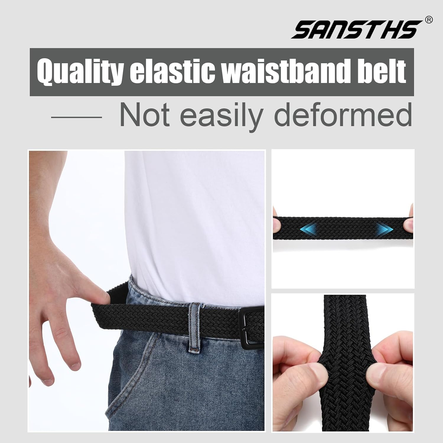 SANSTHS 2Pack Elastic Belt for Men, Mens Belts Casual for Jeans Pants, Woven Braided Web Belt for Golf, 1.3 inches Width - Image 5
