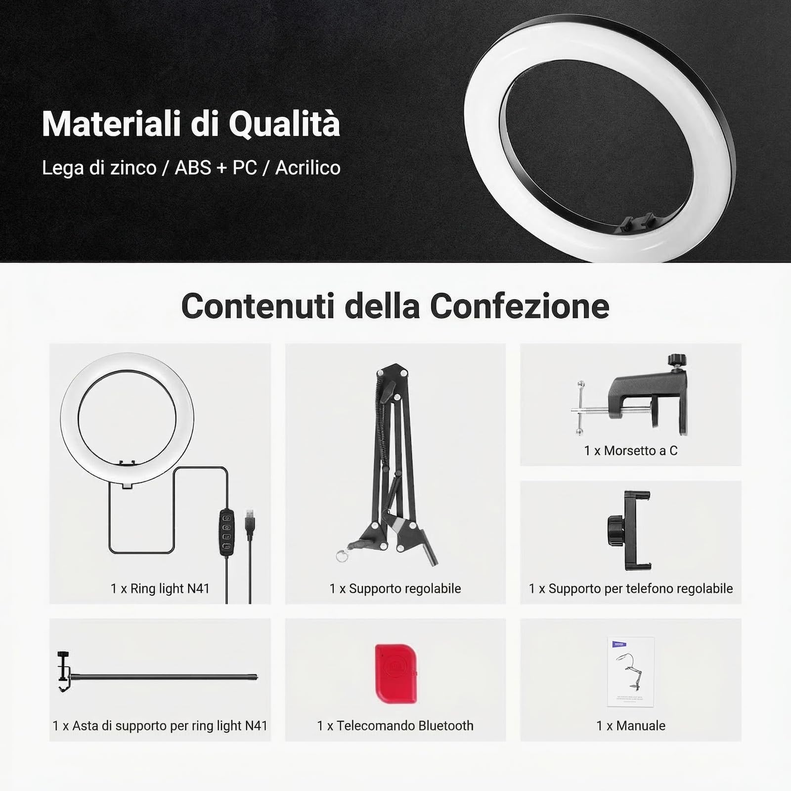 NEEWER ENTRY LEVEL VERSIONE N41 8 "LED Ring Light con morsetto da scrivania Stand/telecomando, Supporto per telefono compatibile con iPhone, Streaming Registrazione Video Selfie Nail Tech Food