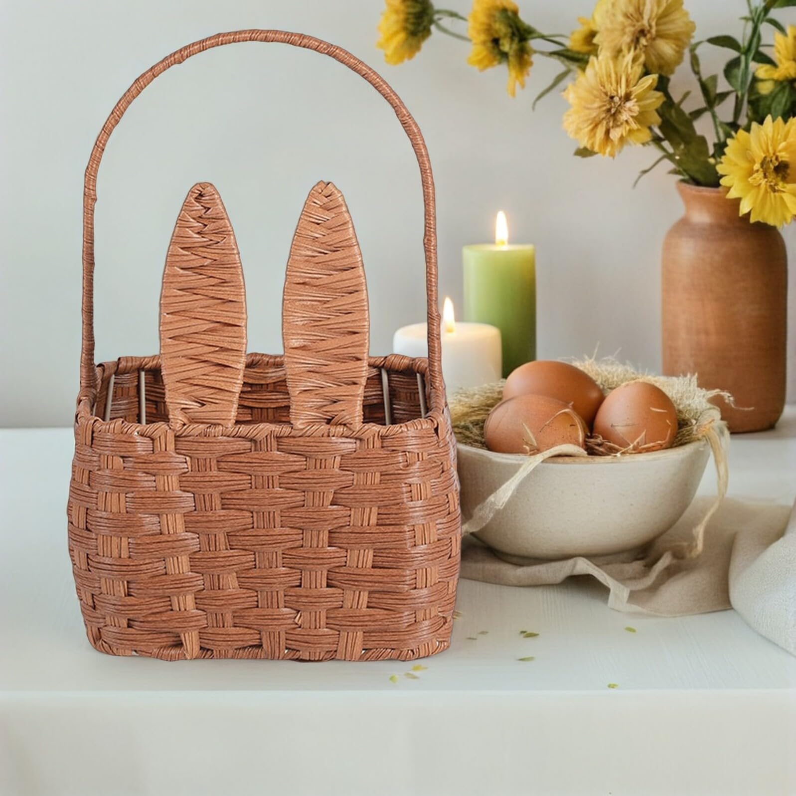 SUPVOX Cestino da Picnic Portatile in Materiale Intrecciato Resistente Manico Ergonomico, Contenitore Portaoggetti e Organizer per Alimenti, per Gite All’aperto e Uso Domestico