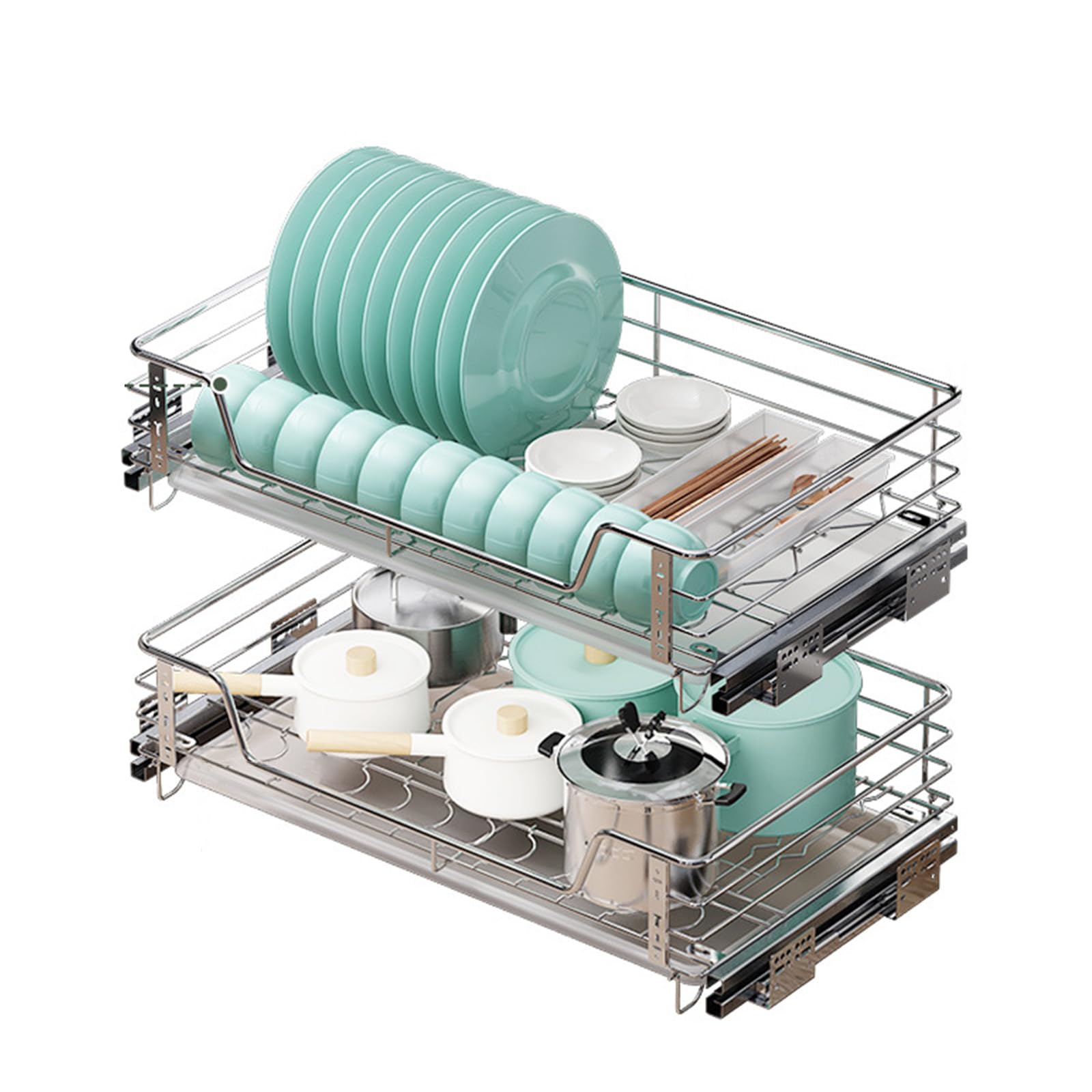 Estante de almacenamiento de acero inoxidable de 2 niveles, estante extraíble para especias y platos, cesta de alambre de doble nivel para una nización eficiente de la cocina