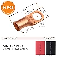 Vista 420 de SELTERM - 2 terminales de anillo resistentes para cable de batería, calibre 4 AWG, pernos de 3/8 pulgadas, terminales de calibre 4, ojales de cobre