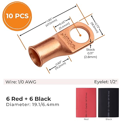 Miniatura 420 de SELTERM - 2 terminales de anillo resistentes para cable de batería, calibre 4 AWG, pernos de 3/8 pulgadas, terminales de calibre 4, ojales de cobre