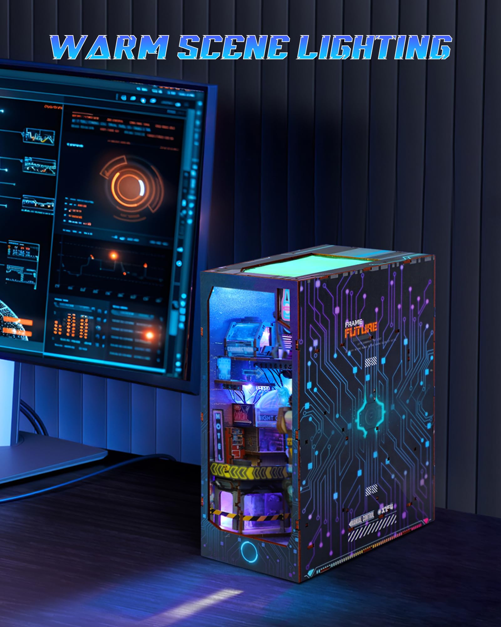 RONSTONE Book Nook - Cyberpunk Puzzle 3D Casa Delle Bambole con Copertura Antipolvere e Luce LED - Miniature Casa Delle Bambole in Legno Regalo Creativo per Adulti 14+
